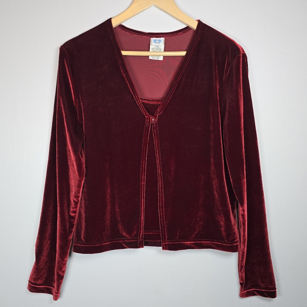Next Era Women's Velour Velvet Cardigan & Tank Top Long Sleeve XL Burgundy Red